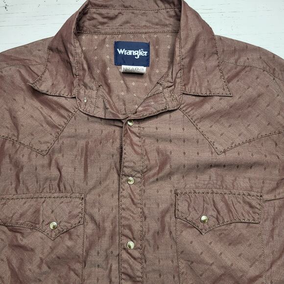 Wrangler Western Pearl Snap Shirt Brown Dotted Micro Dot Long Sleeve Large - Picture 4 of 9